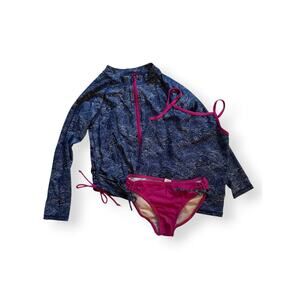 Swim Zip blue waves / pink swim set